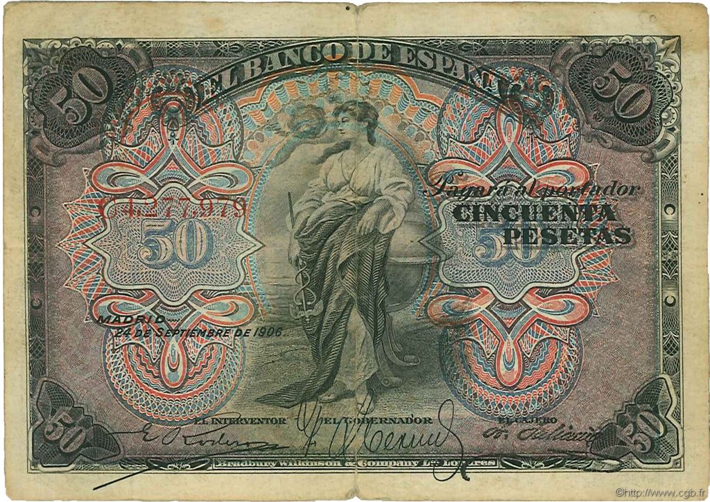 50 Pesetas ESPAÑA  1906 P.058a BC