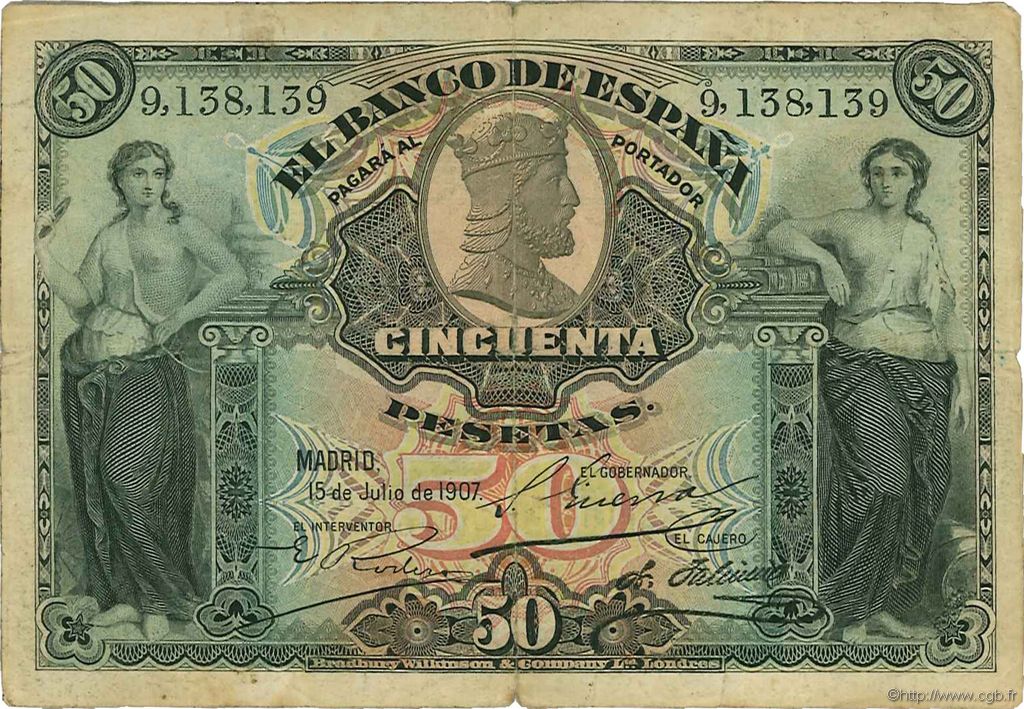 50 Pesetas SPAIN  1907 P.063a F