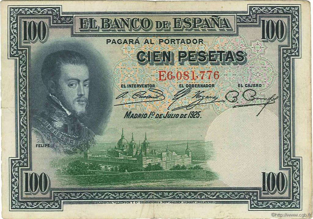 100 Pesetas ESPAÑA  1925 P.069c BC