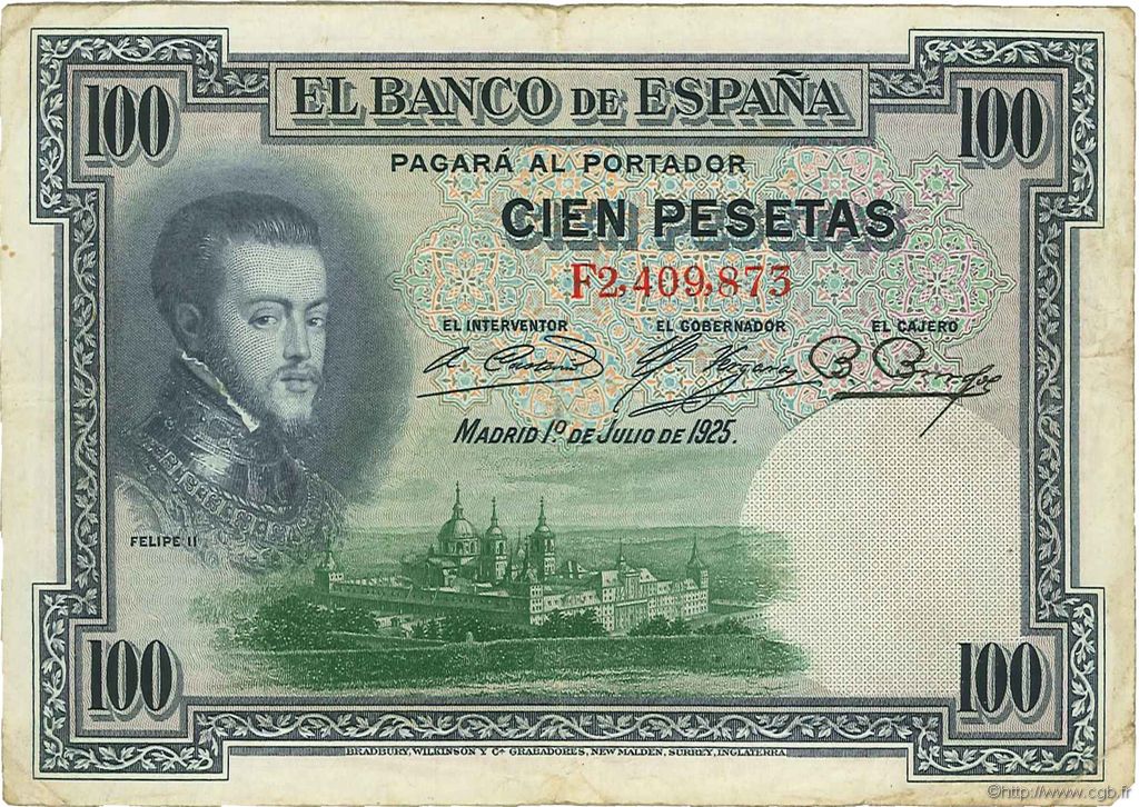 100 Pesetas SPAIN  1925 P.069c F