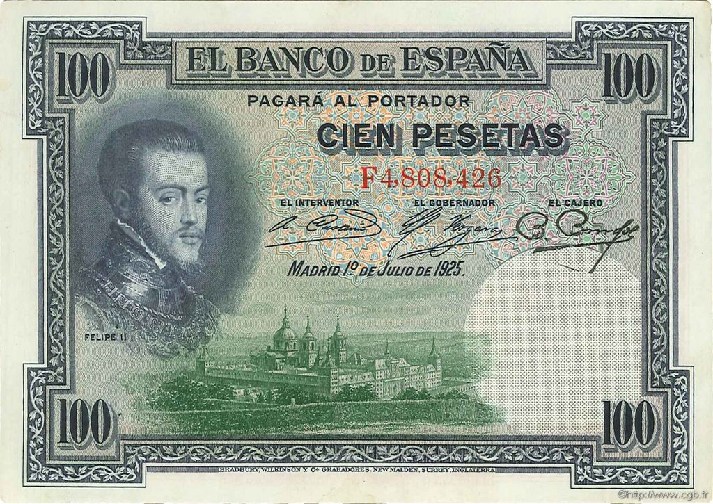 100 Pesetas ESPAÑA  1925 P.069c MBC a EBC
