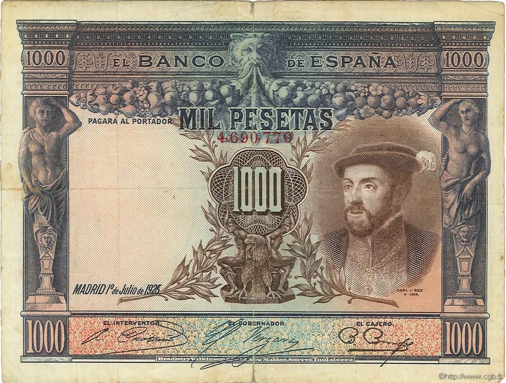 1000 Pesetas ESPAÑA  1925 P.070c BC