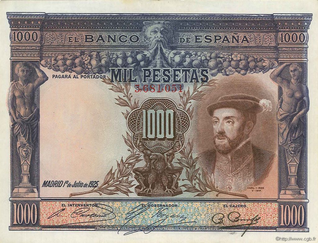 1000 Pesetas ESPAGNE  1925 P.070c TTB à SUP