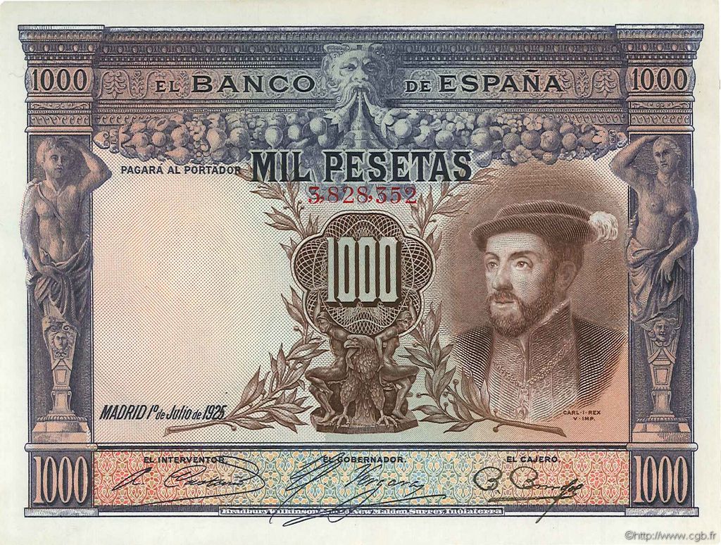1000 Pesetas SPANIEN  1925 P.070c fST