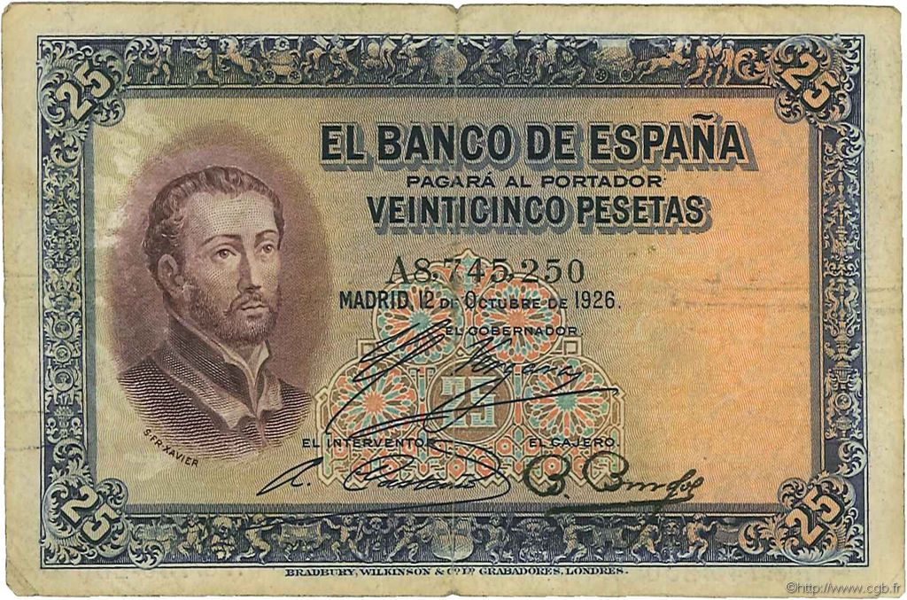 25 Pesetas SPANIEN  1926 P.071a S