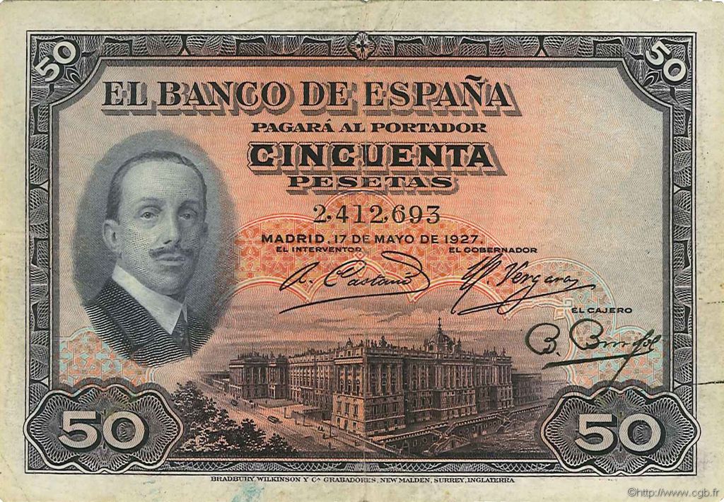 50 Pesetas ESPAÑA  1927 P.072a MBC