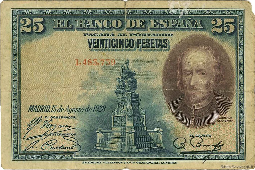 25 Pesetas ESPAÑA  1928 P.074a RC+