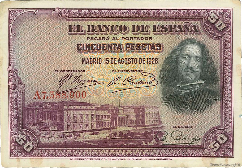 50 Pesetas ESPAÑA  1928 P.075a MBC