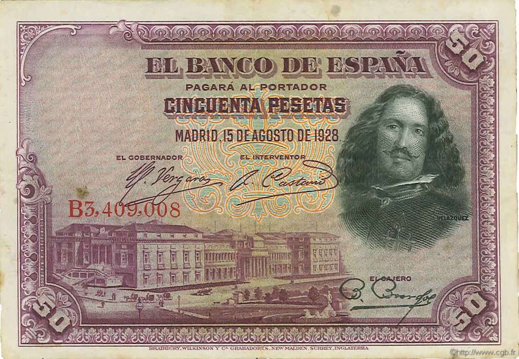 50 Pesetas ESPAÑA  1928 P.075b MBC