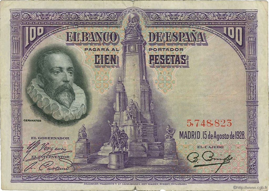 100 Pesetas SPAIN  1928 P.076a VF-