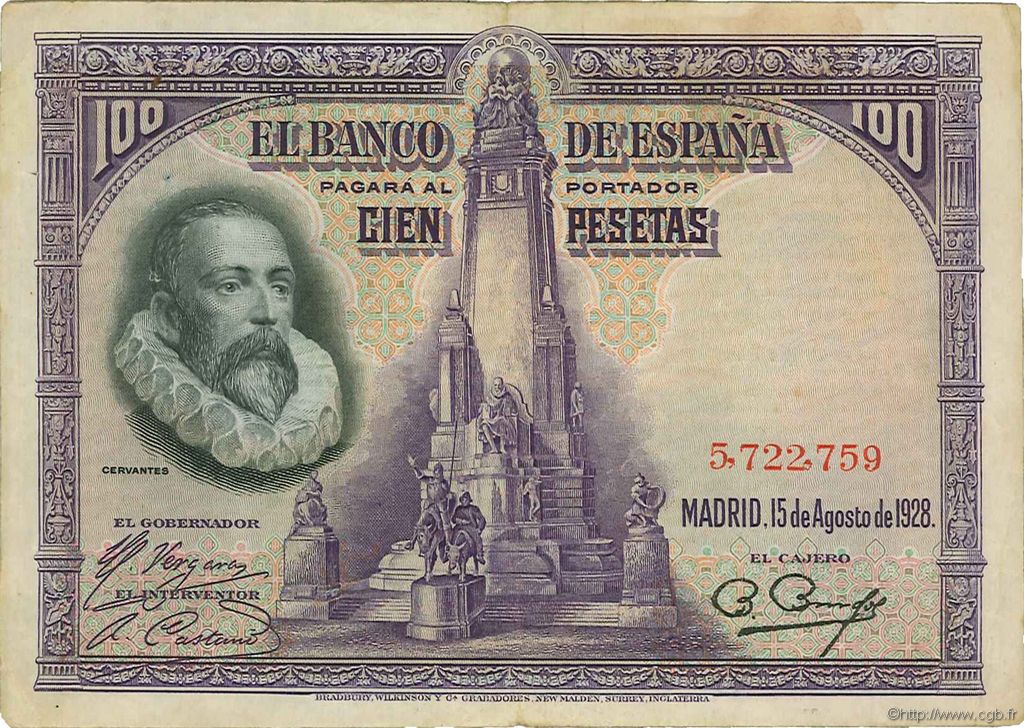 100 Pesetas SPAIN  1928 P.076a VF+