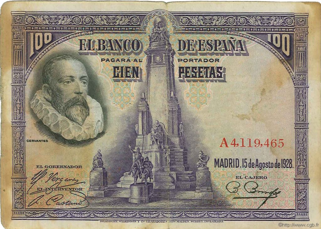100 Pesetas SPANIEN  1928 P.076b fS