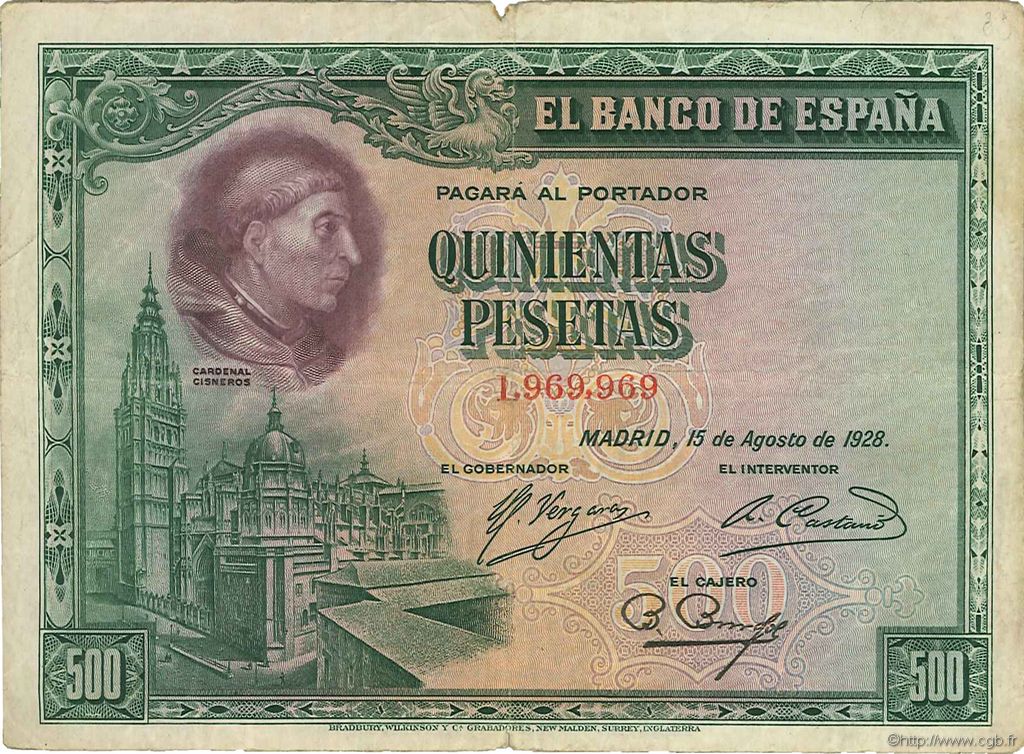500 Pesetas SPAIN  1928 P.077a F