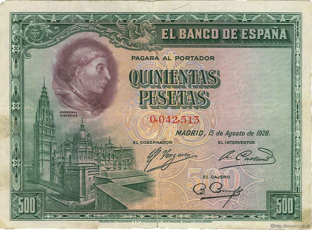 500 Pesetas ESPAÑA  1928 P.077a MBC
