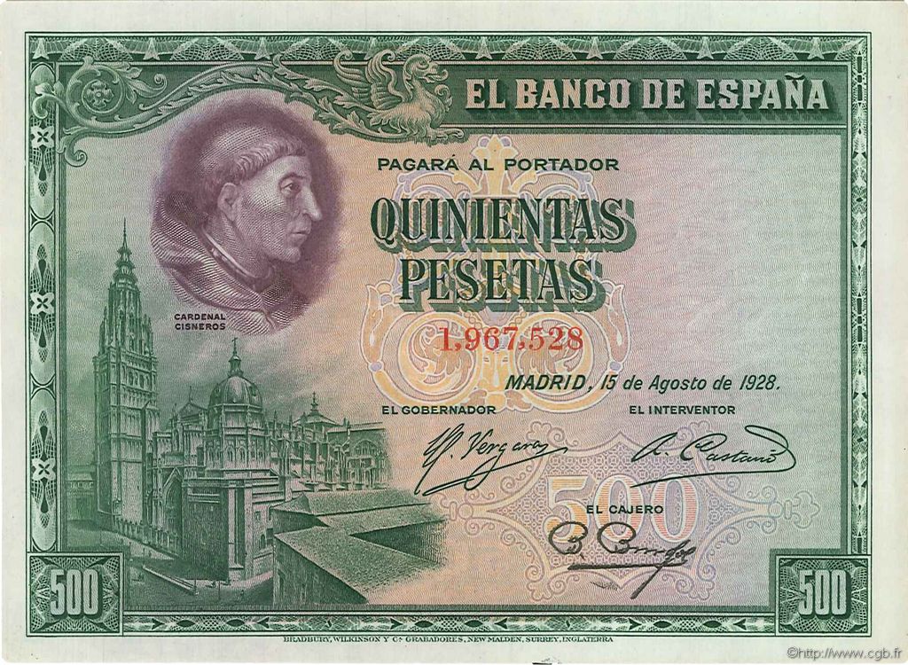 500 Pesetas ESPAÑA  1928 P.077a SC+