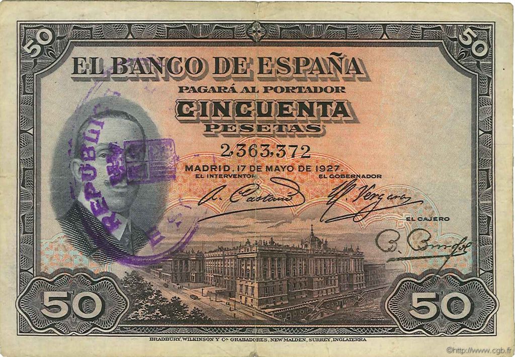 50 Pesetas SPAIN  1931 P.080 VF-