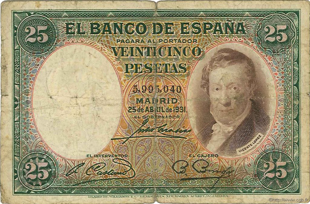 25 Pesetas SPAIN  1931 P.081 G
