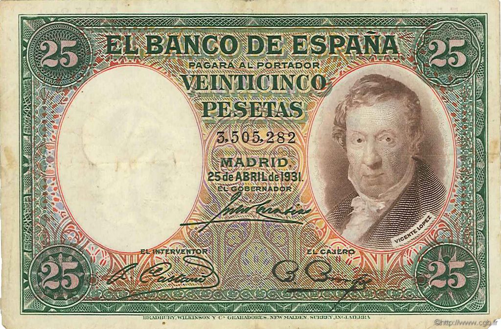 25 Pesetas SPAIN  1931 P.081 VF