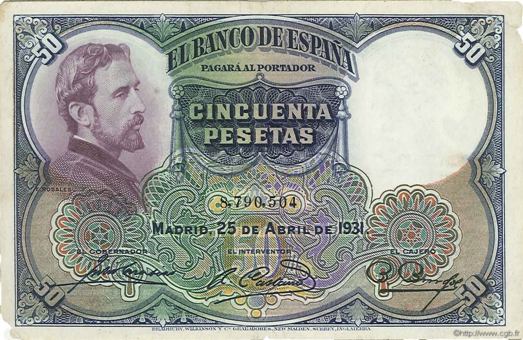 50 Pesetas SPAIN  1931 P.082 VF+