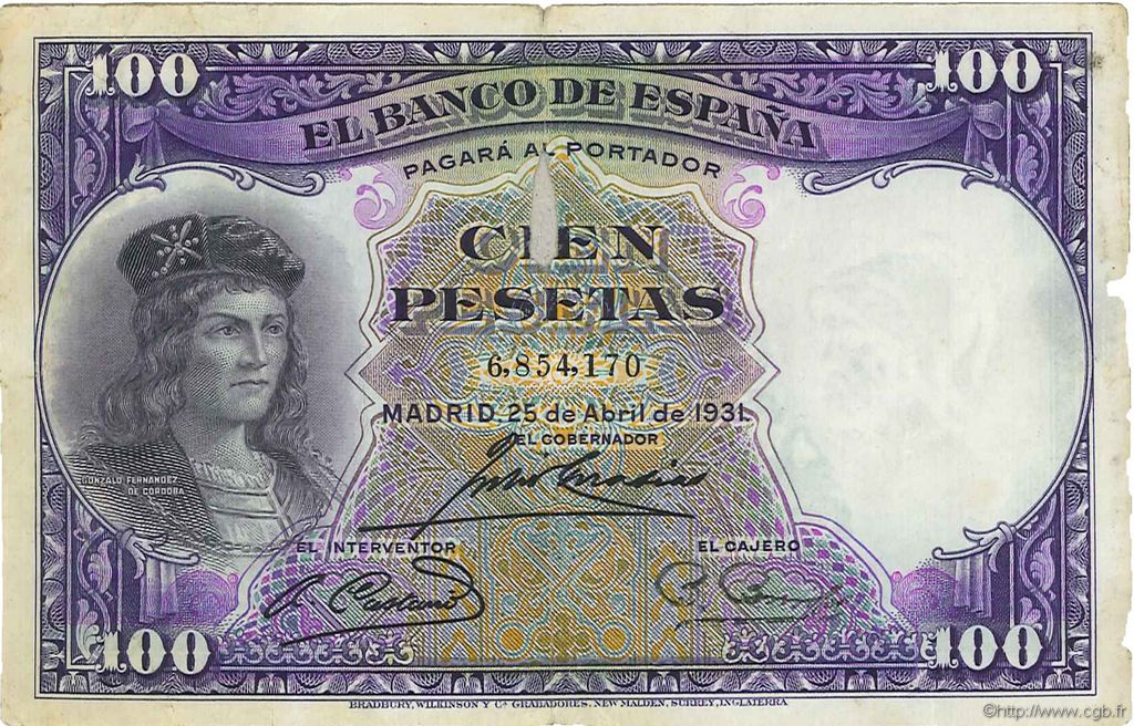 100 Pesetas SPAGNA  1931 P.083 q.MB