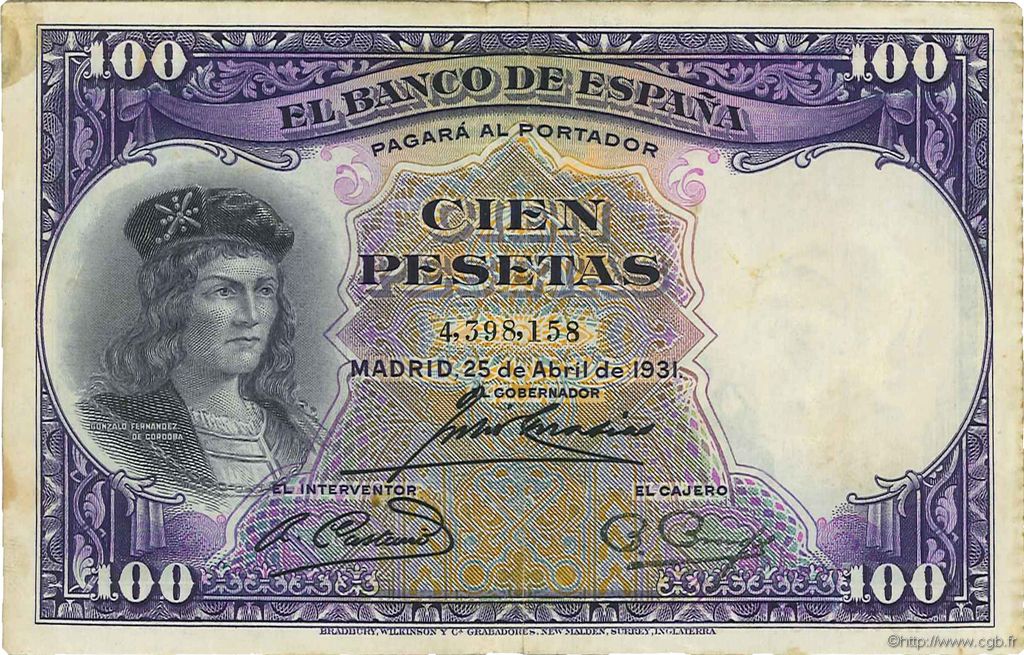 100 Pesetas ESPAÑA  1931 P.083 MBC
