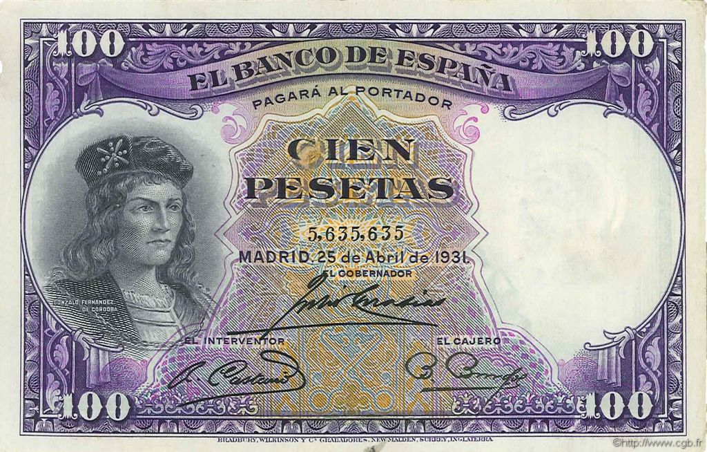 100 Pesetas SPANIEN  1931 P.083 fVZ