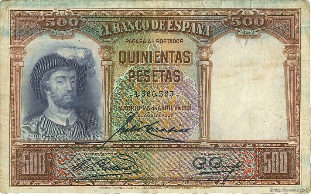 500 Pesetas SPAIN  1931 P.084 F