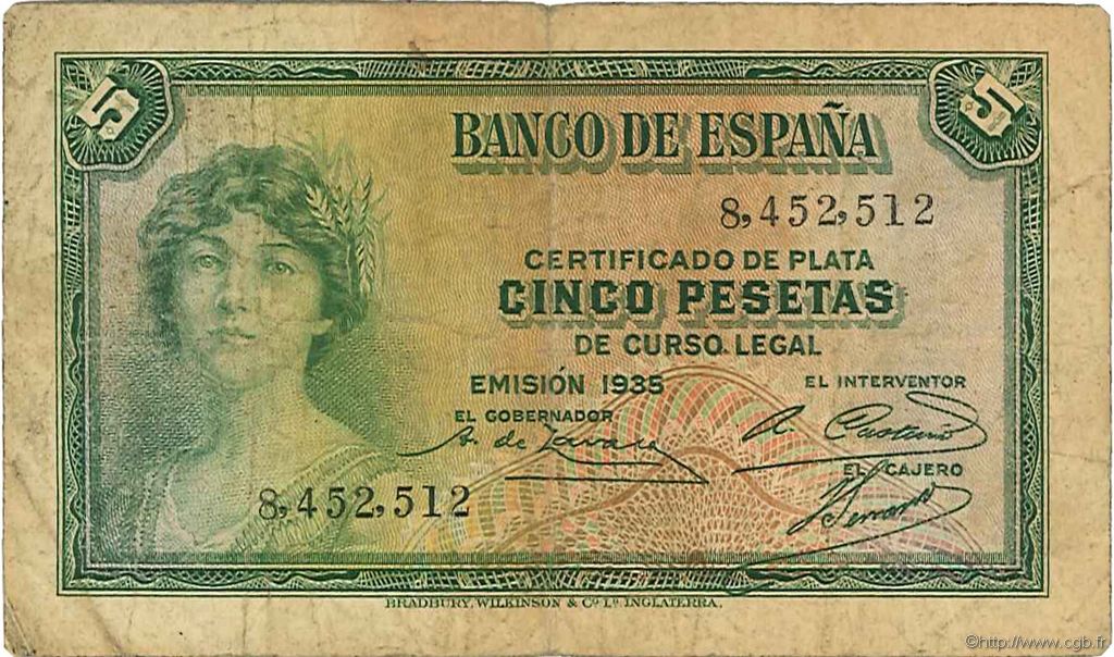 5 Pesetas ESPAÑA  1935 P.085a RC