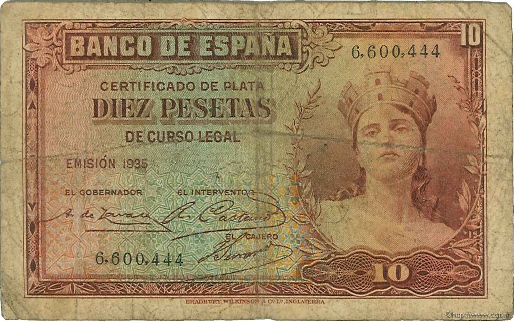 10 Pesetas ESPAÑA  1935 P.086a RC