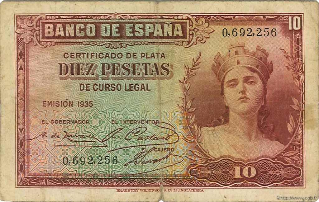10 Pesetas SPANIEN  1935 P.086a S