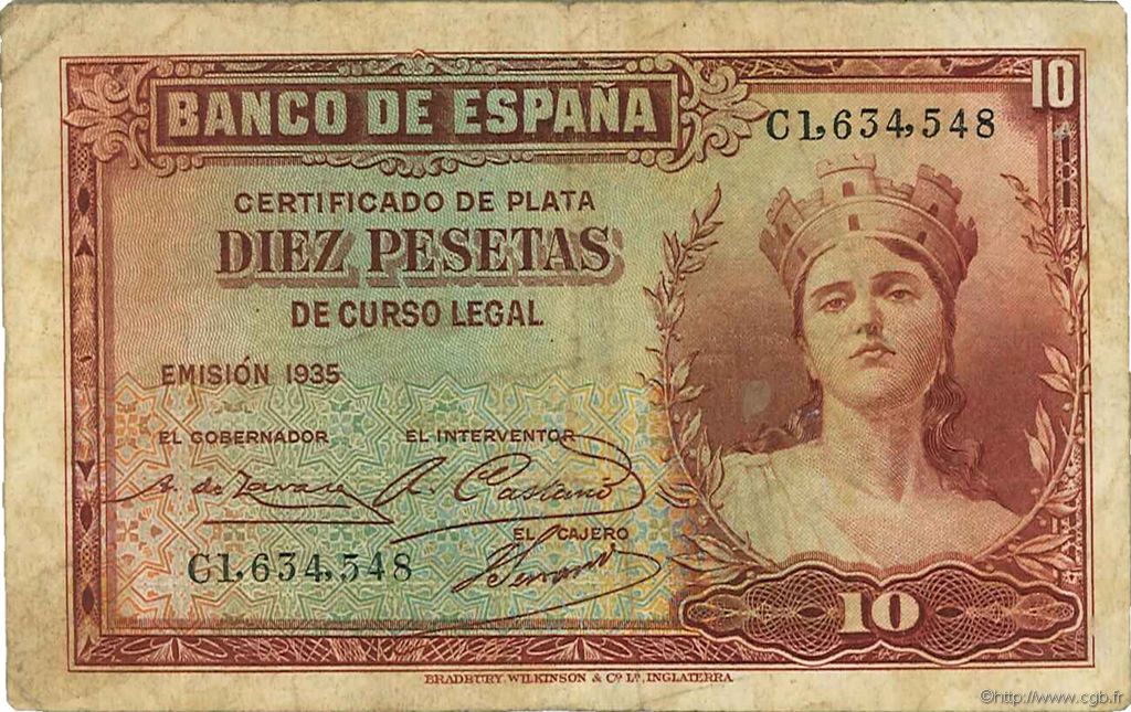 10 Pesetas ESPAÑA  1935 P.086a BC