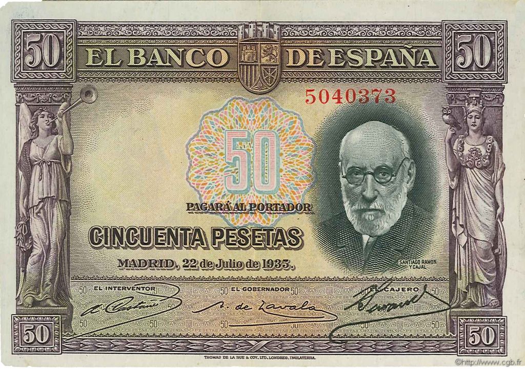 50 Pesetas SPAIN  1935 P.088 XF