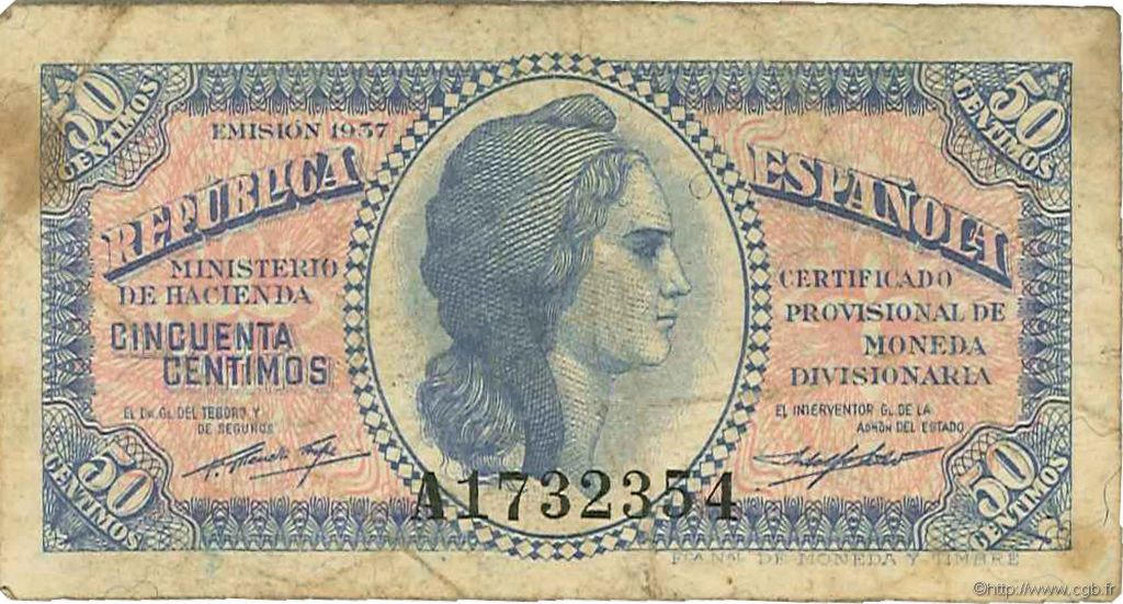 50 Centimos SPAIN  1937 P.093 VG