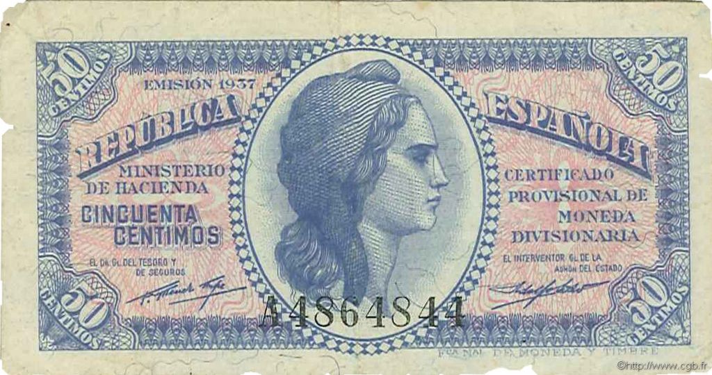 50 Centimos SPAIN  1937 P.093 VF
