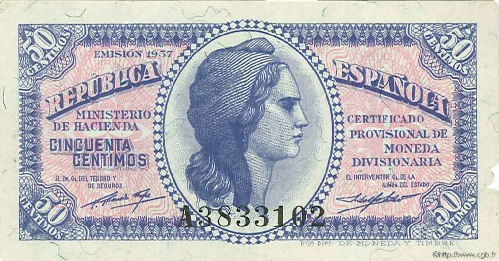 50 Centimos SPAGNA  1937 P.093 SPL