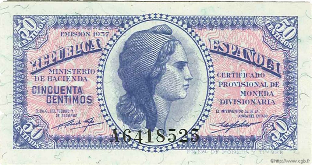 50 Centimos ESPAÑA  1937 P.093 FDC
