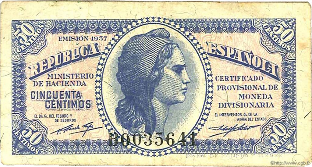 50 Centimos SPANIEN  1937 P.093 S