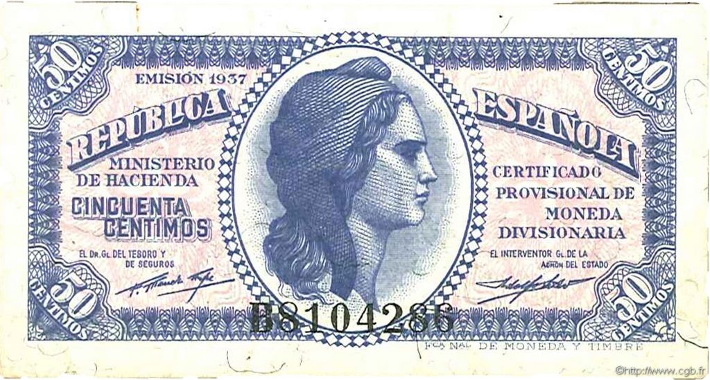 50 Centimos SPANIEN  1937 P.093 VZ