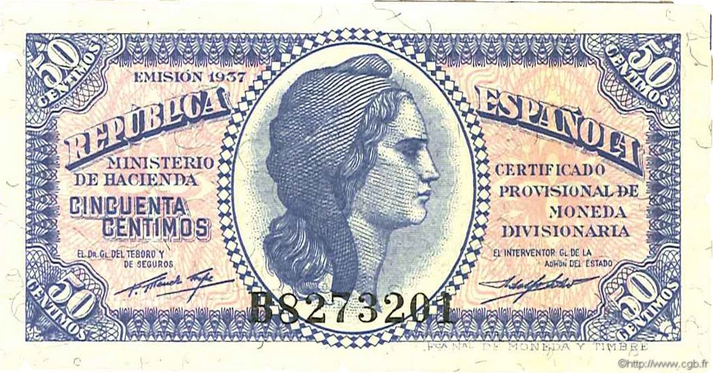 50 Centimos ESPAÑA  1937 P.093 SC+