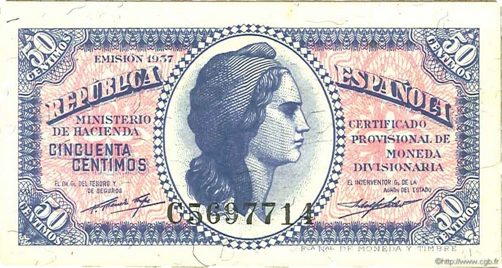 50 Centimos SPANIEN  1937 P.093 ST
