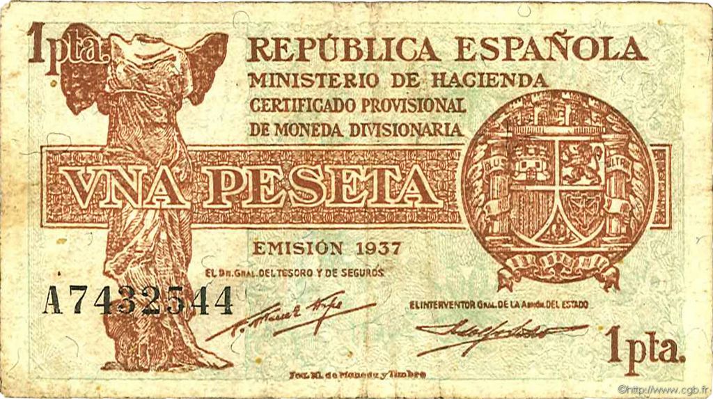 1 Peseta ESPAGNE  1937 P.094 TTB