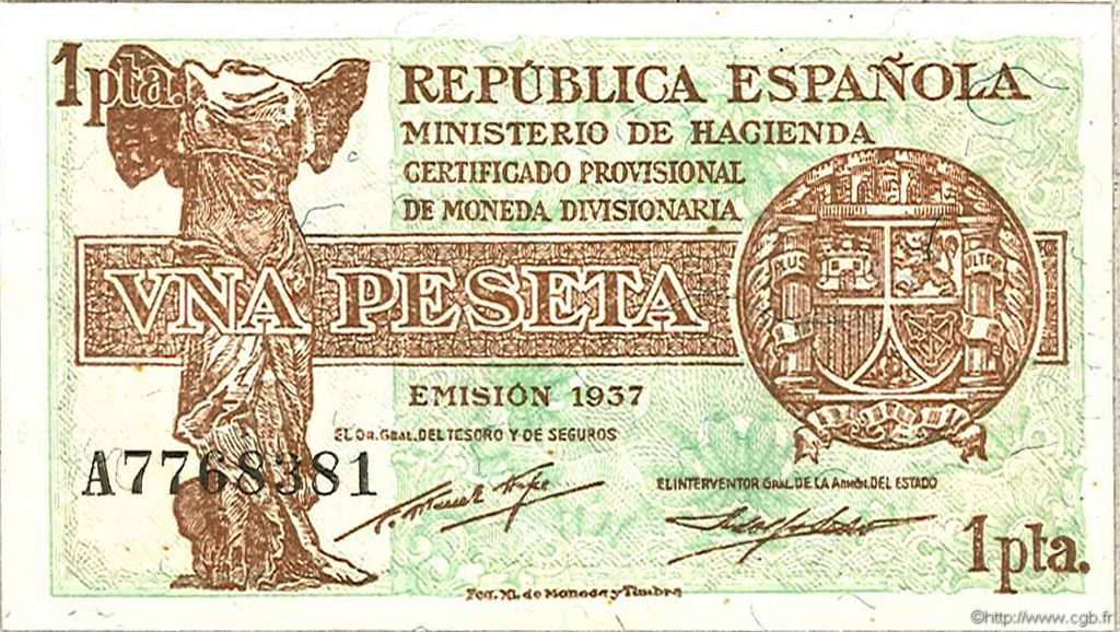 1 Peseta SPAIN  1937 P.094 UNC-