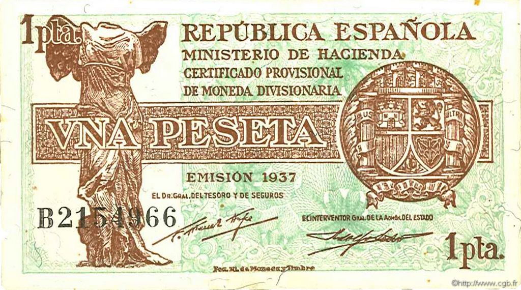 1 Peseta SPANIEN  1937 P.094 fST+
