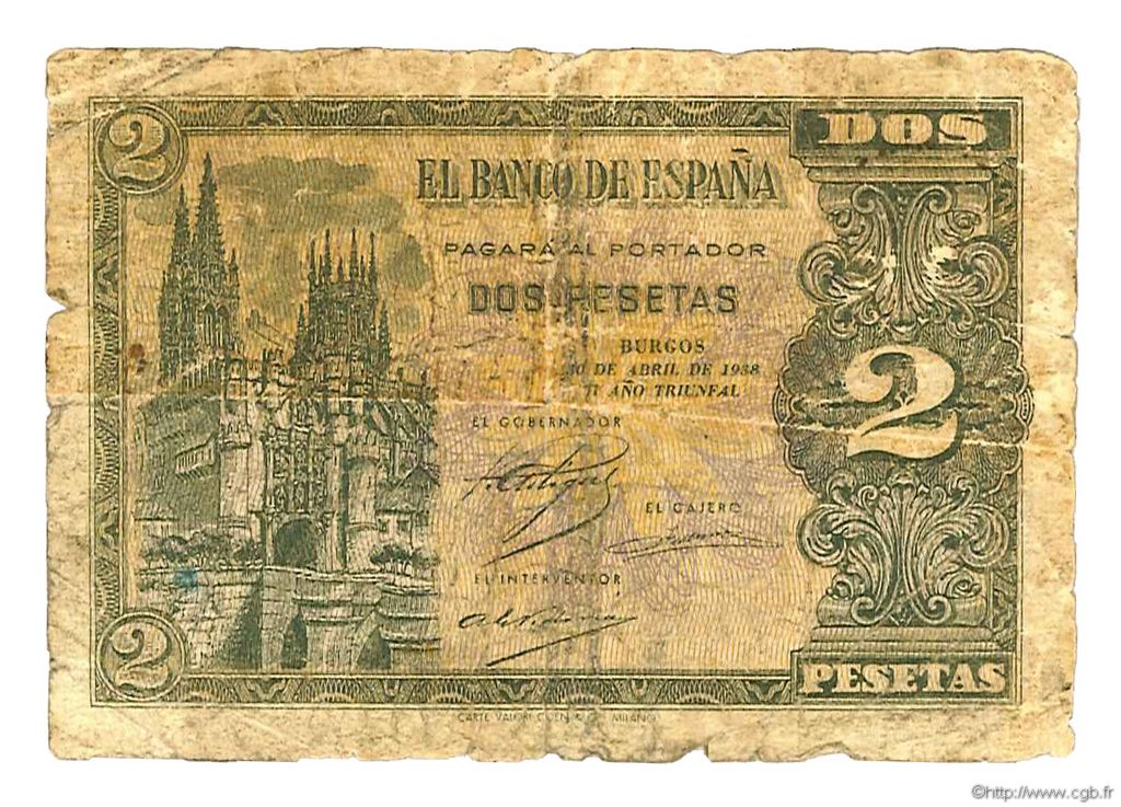 2 Pesetas ESPAÑA  1938 P.109a RC