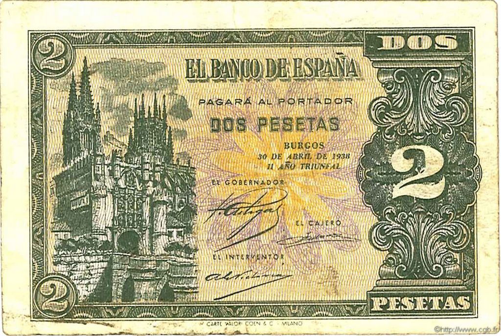 2 Pesetas ESPAÑA  1938 P.109a MBC