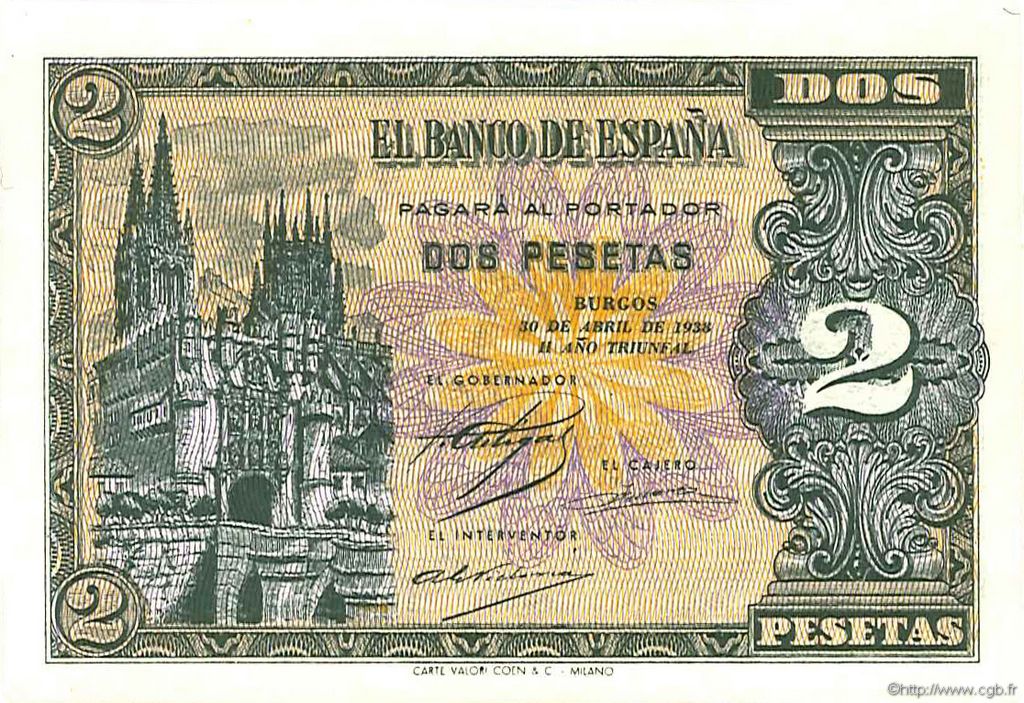 2 Pesetas SPANIEN  1938 P.109a ST