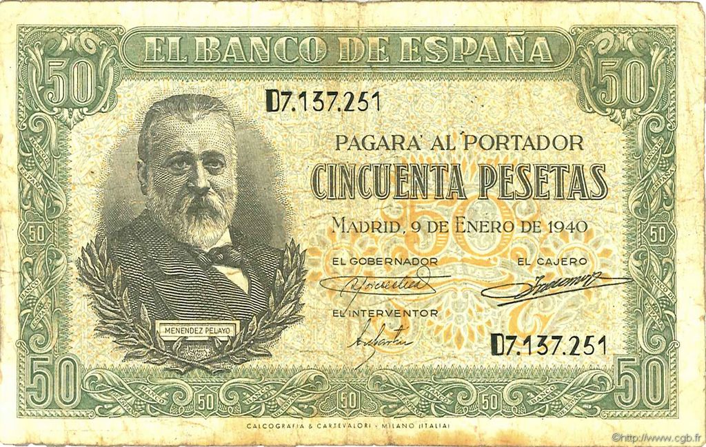 50 Pesetas SPAIN  1940 P.117 F