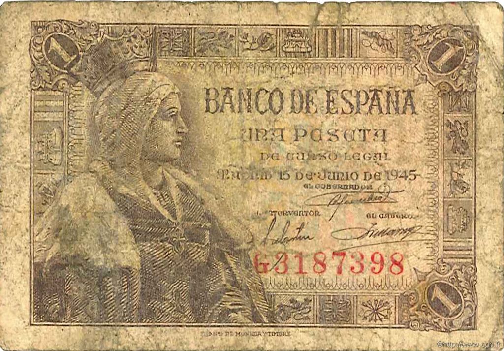 1 Peseta SPANIEN  1945 P.128a GE