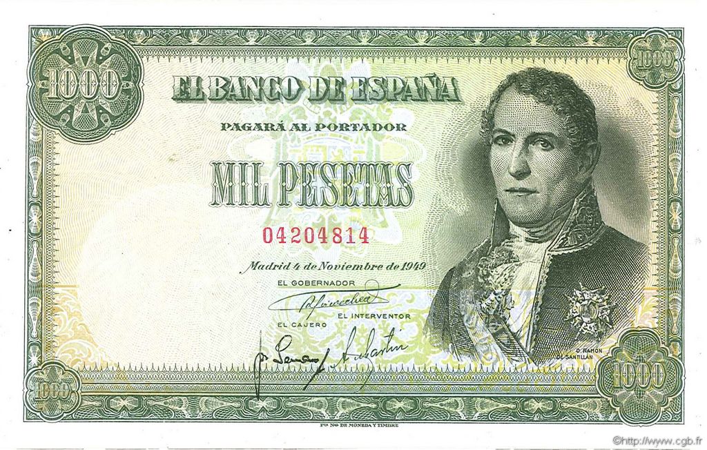 1000 Pesetas SPAIN  1949 P.138 AU