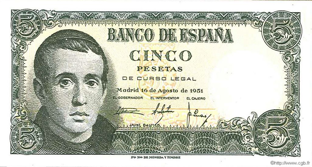 5 Pesetas ESPAÑA  1951 P.140a EBC